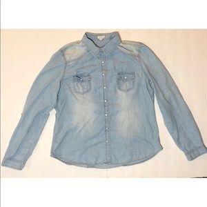 Womens Blue Asphalt Denim Button Up Down Shirt